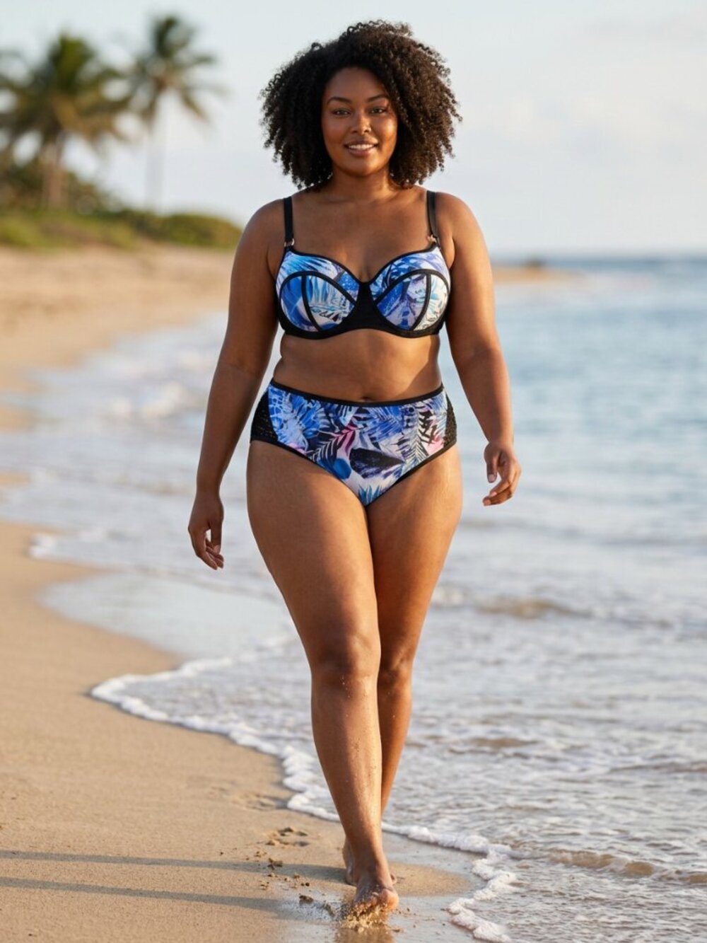 Swimsuits For All Blue Tropical Print Underwire Bikini Set, 14